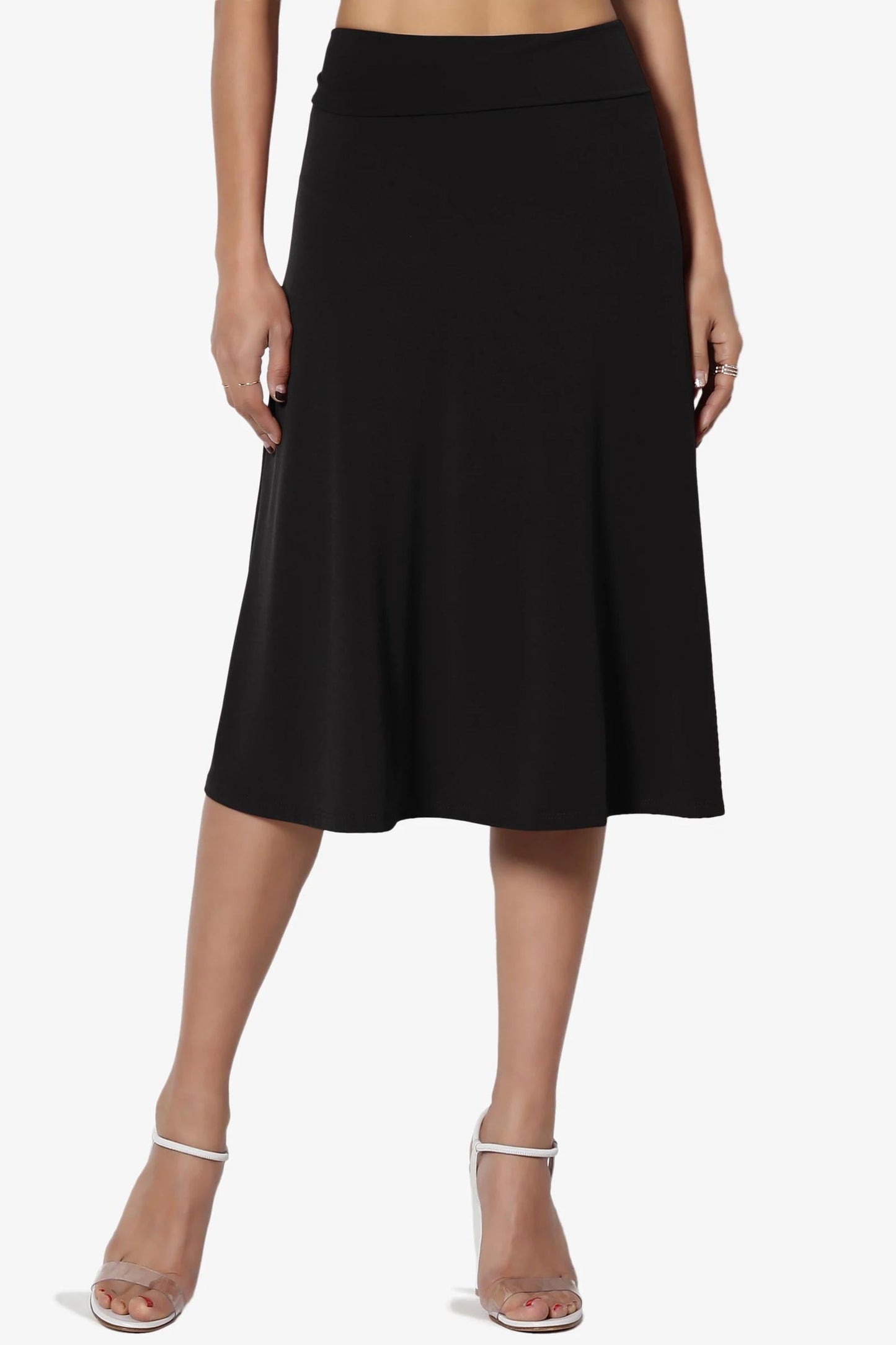 Buttery Soft A-Line Midi Skirt, Wrinkle Free Travel Skirt, Maternity Friendly, Available in Petite, Plus, Tall, Flowy & Flared Pull-on Skirt