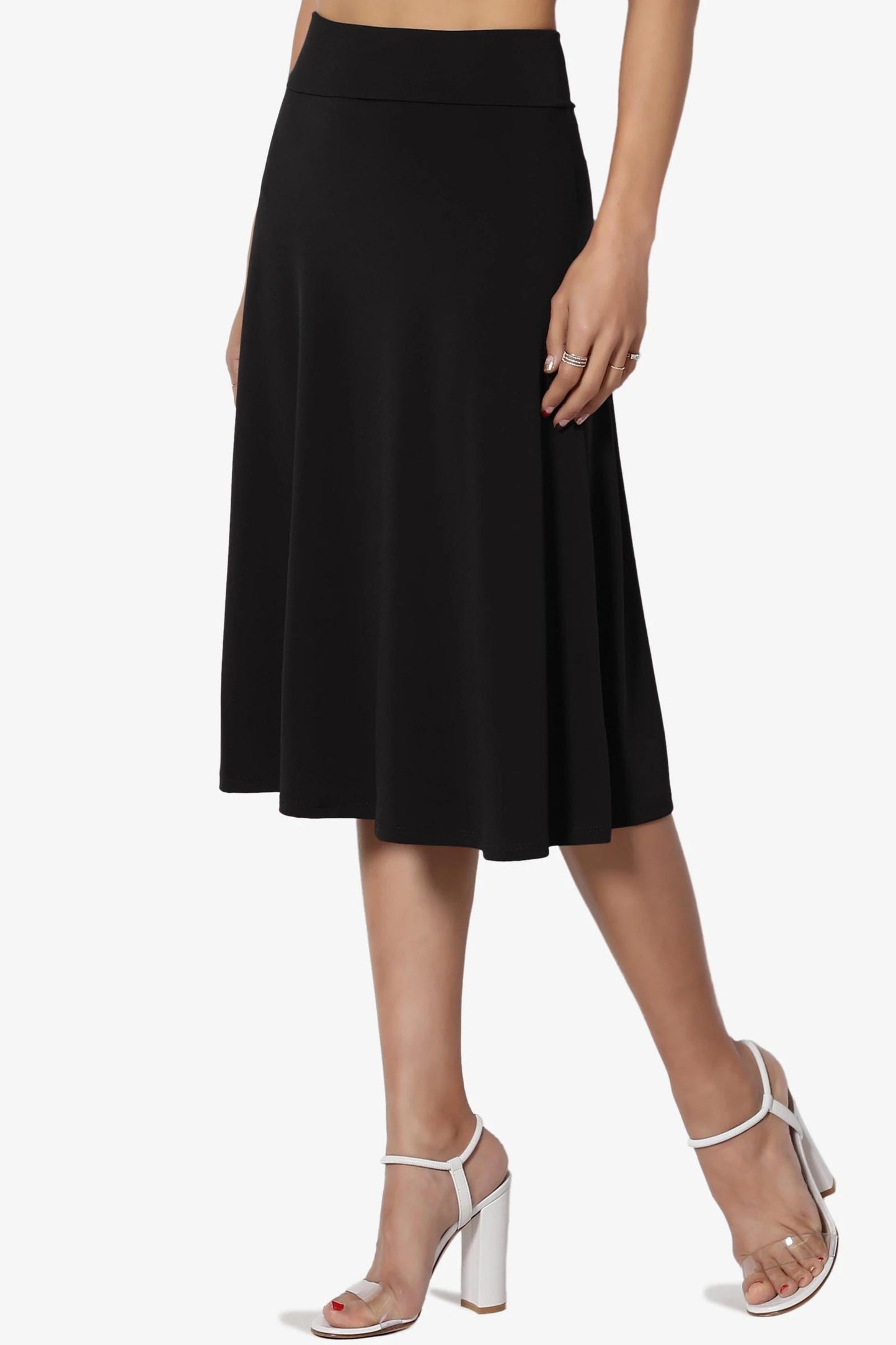 Buttery Soft A-Line Midi Skirt, Wrinkle Free Travel Skirt, Maternity Friendly, Available in Petite, Plus, Tall, Flowy & Flared Pull-on Skirt