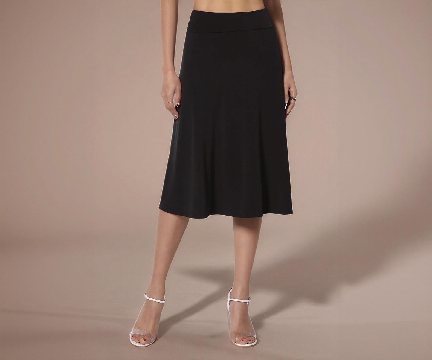 Buttery Soft A-Line Midi Skirt, Wrinkle Free Travel Skirt, Maternity Friendly, Available in Petite, Plus, Tall, Flowy & Flared Pull-on Skirt