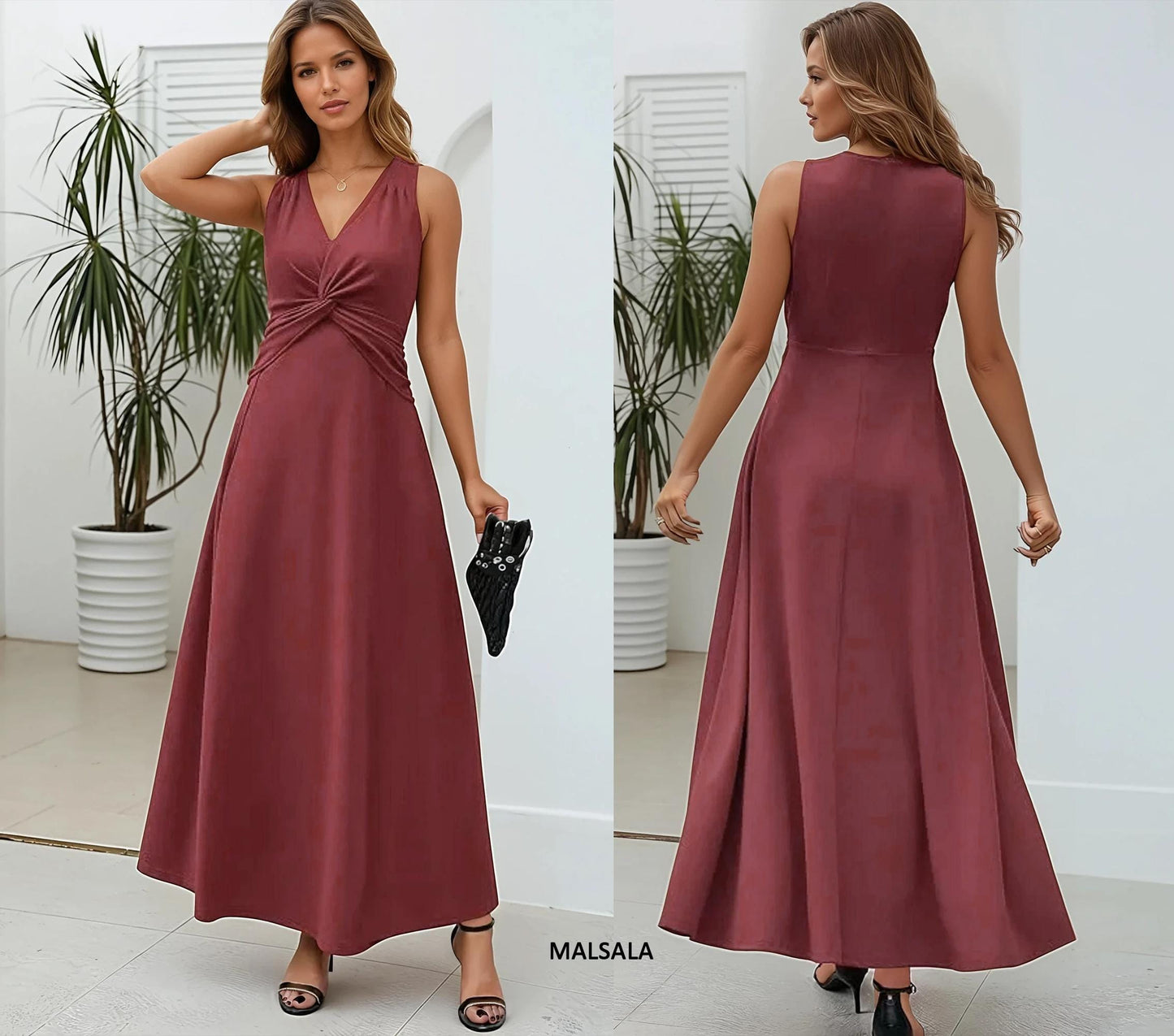 Sleeveless Twist Front Maxi Dress with Pockets β Available in Petite, Plus, Tall - Maternity Friendly - Travel Friendly