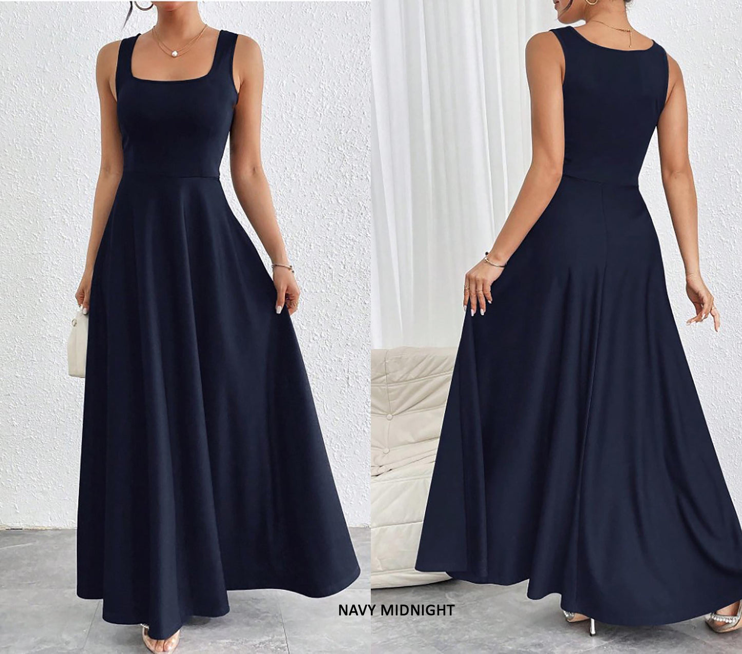 Flowy Sleeveless Square Neck Maxi Dress - Lightweight, Breathable, Travel-Friendly - Custom Lengths Available - Handmade in USA with Love