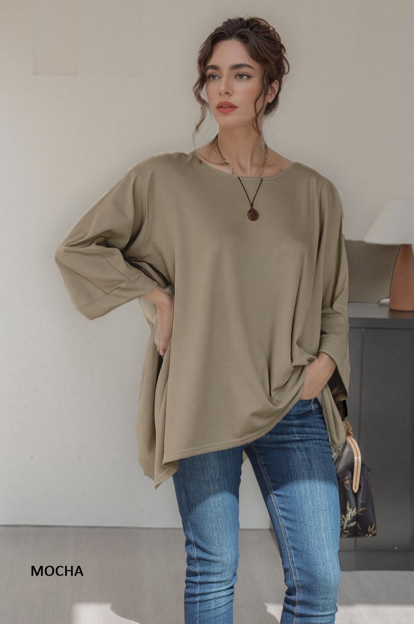 Flowy Loose-Fit Tunic Top, Comfortable Minimalist Blouse, Available in Petite, Plus, Tall, Handmade in USA