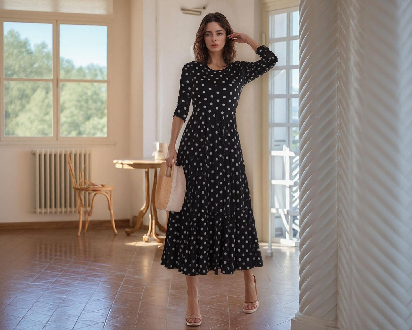 Customizable Flowy Flared Dress with Elbow Sleeves and Pockets | Maternity & Travel-Friendly | Handmade in the USA