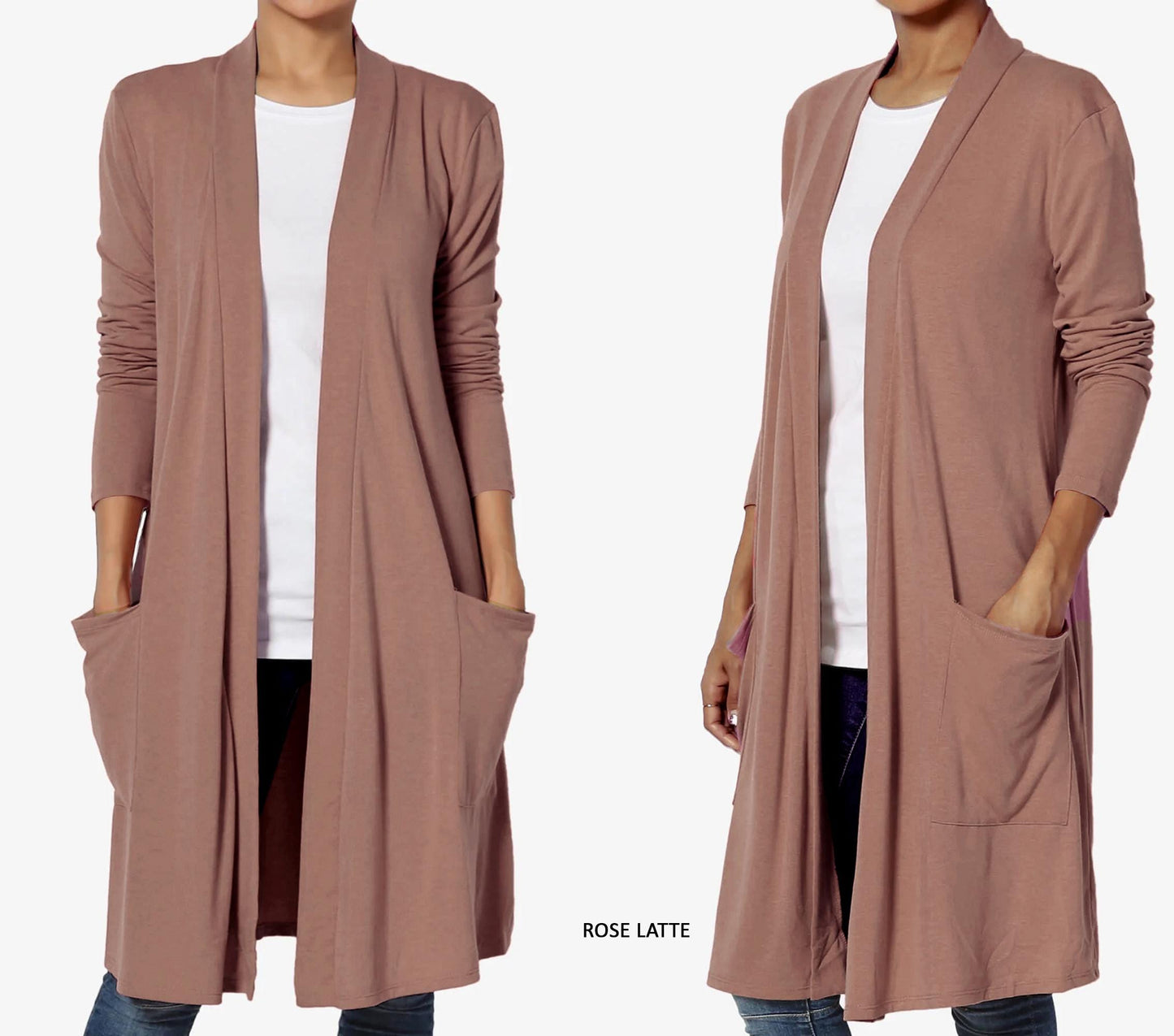 Knee Length Long Sleeve with Slouchy Pocket Cardigan / Custom made for Plus, Petite, Tall / Made in USA