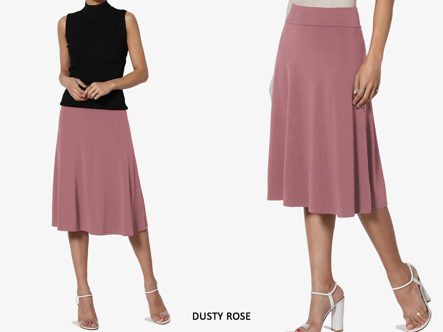 Buttery Soft A-Line Midi Skirt, Wrinkle Free Travel Skirt, Maternity Friendly, Available in Petite, Plus, Tall, Flowy & Flared Pull-on Skirt