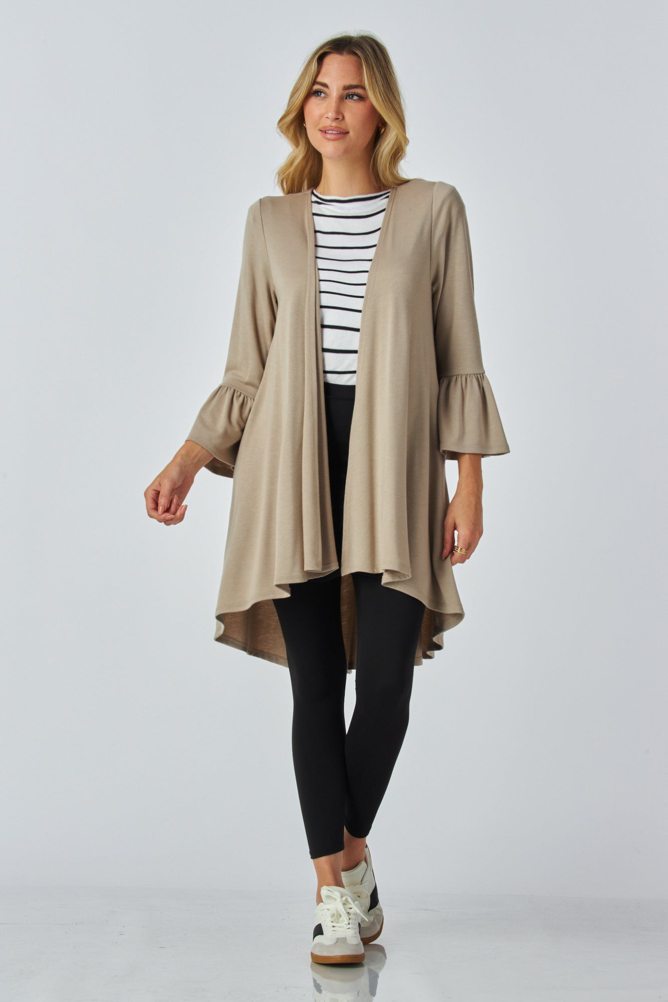 Custom Pocket High and Low Cardigan with Flared Sleeves – Buttery Soft, Wrinkle-Free & Travel Ready – Petite, Tall, Plus Size, Handmade