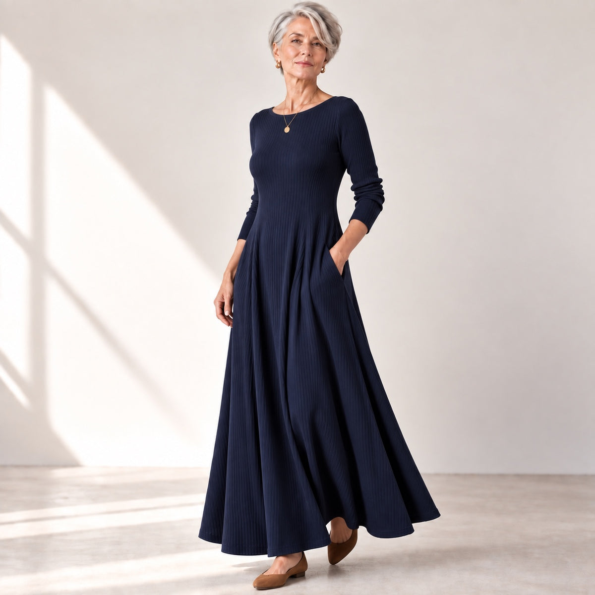 Boat Neck Long Sleeve Maxi Dress