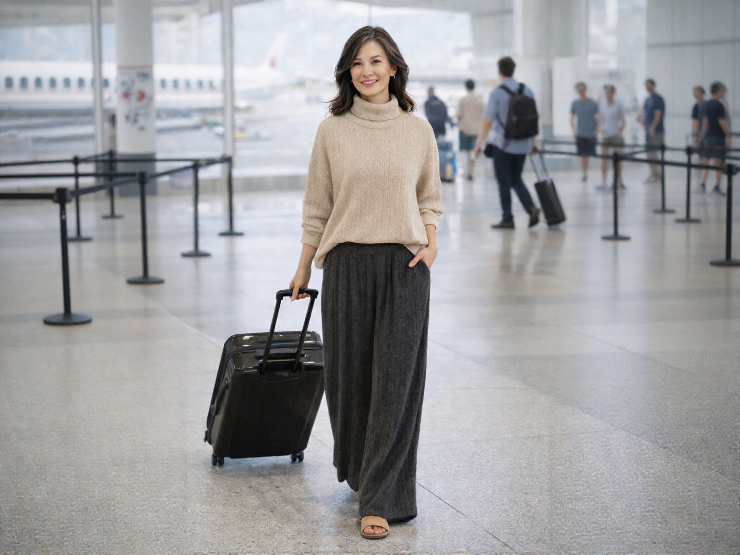 Junie Custom Made High-Rise Wide Leg Knit Sweater Palazzo Pants with Pockets