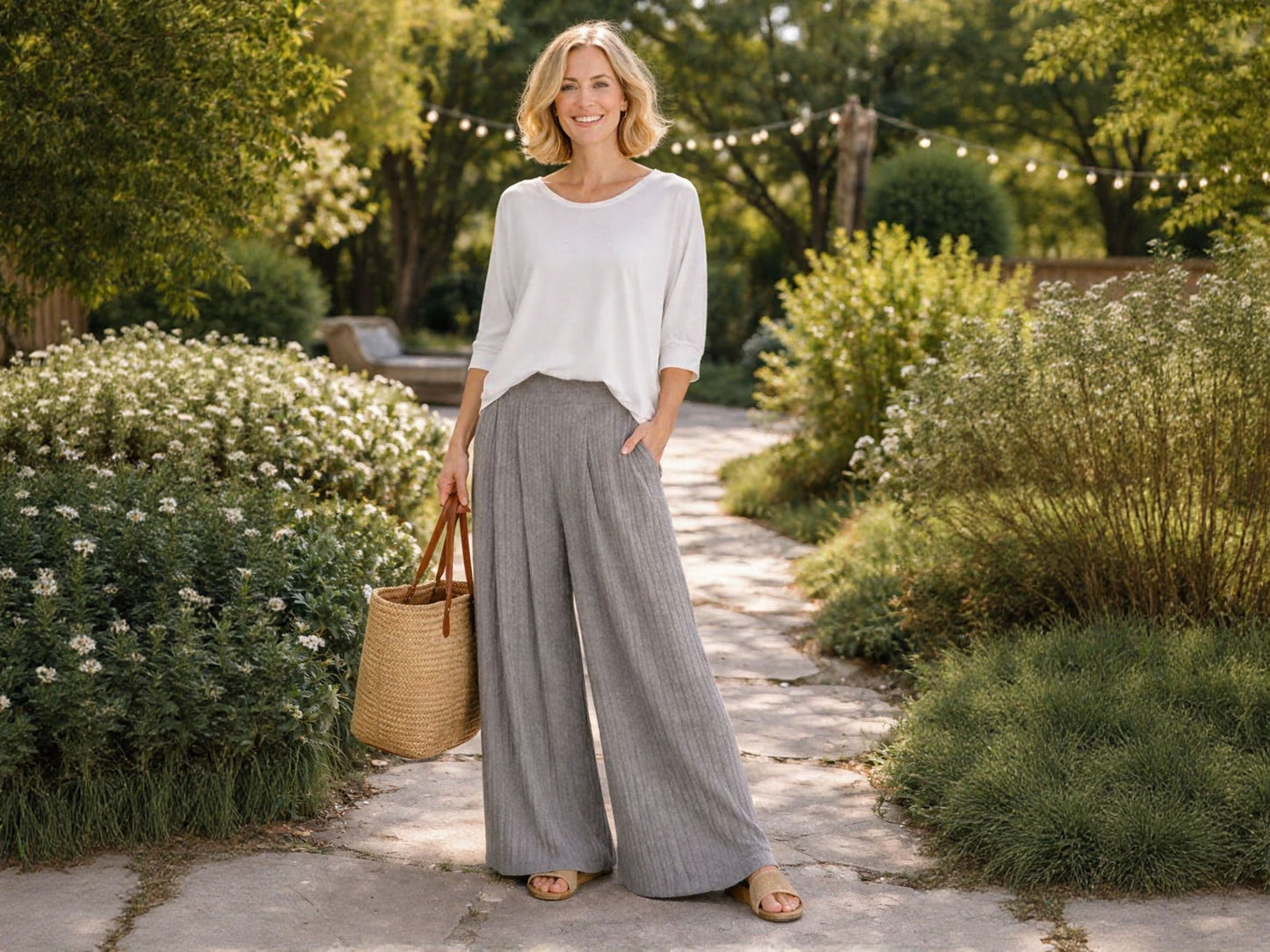 Junie Custom Made High-Rise Wide Leg Knit Sweater Palazzo Pants with Pockets