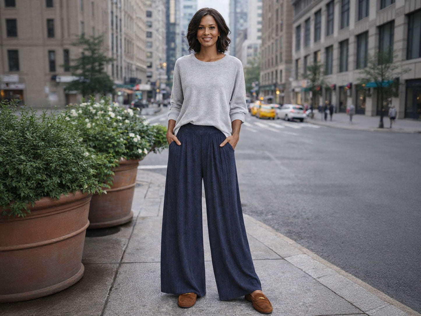 Junie Custom Made High-Rise Wide Leg Knit Sweater Palazzo Pants with Pockets