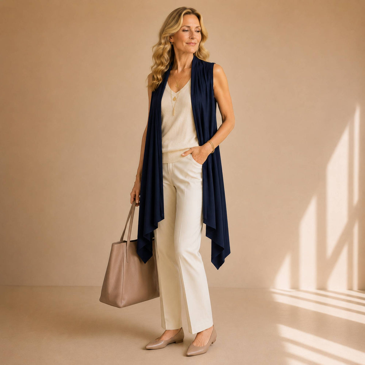 Upcycled Draped Sleeveless Cardigan Vest with Pockets / Plus Sized Vest / Buttery Soft Duster