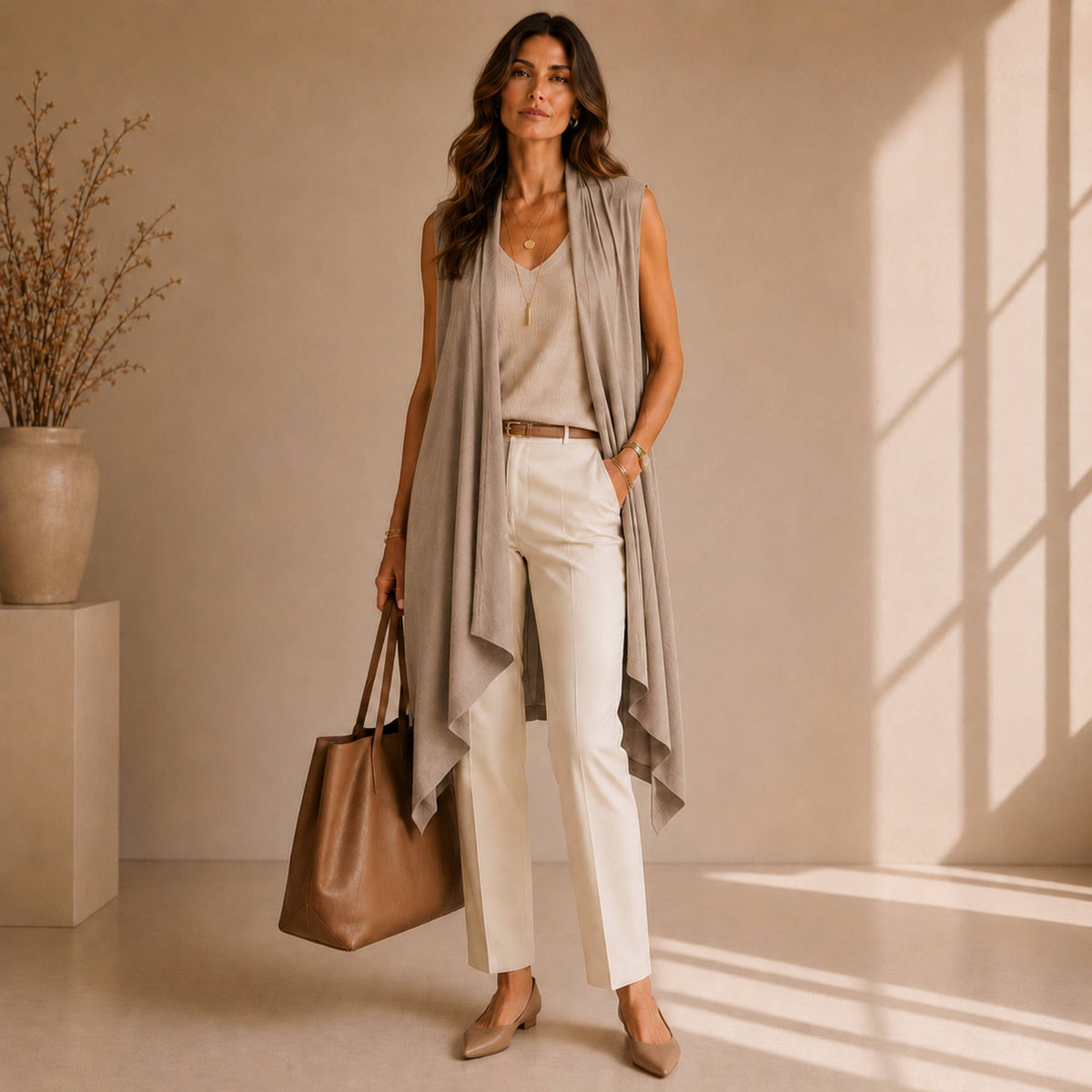 Upcycled Draped Sleeveless Cardigan Vest with Pockets / Plus Sized Vest / Buttery Soft Duster