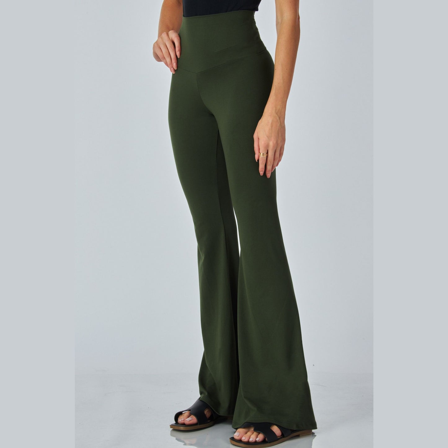 Junie Custom Made Pull on Bell Bottom Flared Yoga Pants, Available in Petite, Plus and Tall