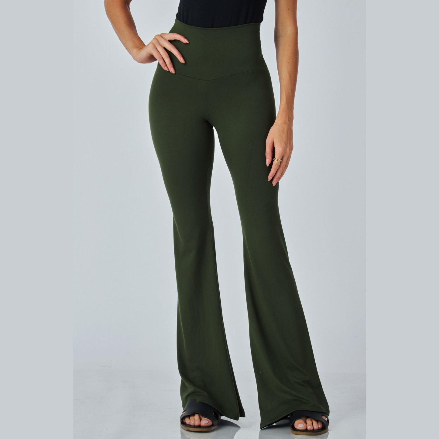 Junie Custom Made Pull on Bell Bottom Flared Yoga Pants, Available in Petite, Plus and Tall