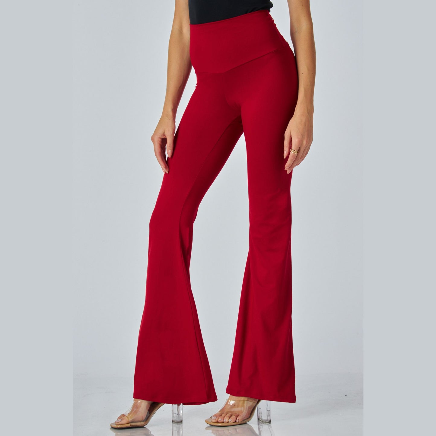 Junie Custom Made Pull on Bell Bottom Flared Yoga Pants, Available in Petite, Plus and Tall