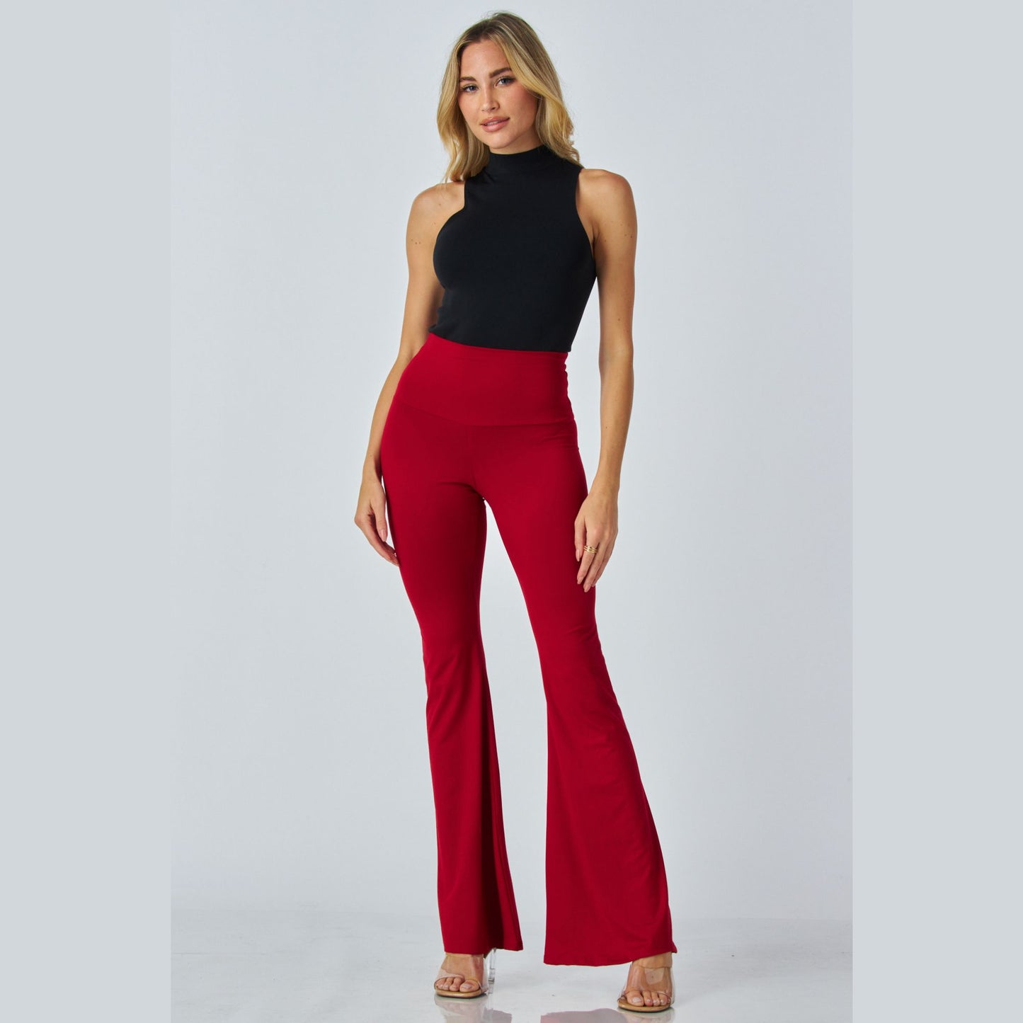 Junie Custom Made Pull on Bell Bottom Flared Yoga Pants, Available in Petite, Plus and Tall