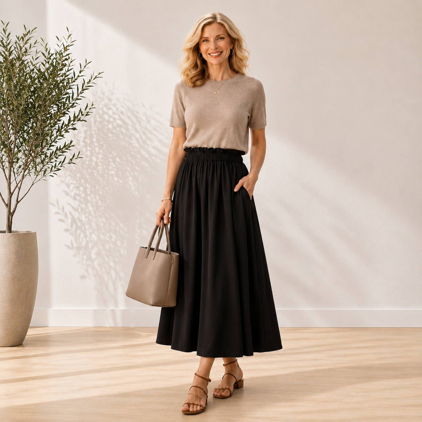 Paperbag Waist Maxi Skirt with Pockets