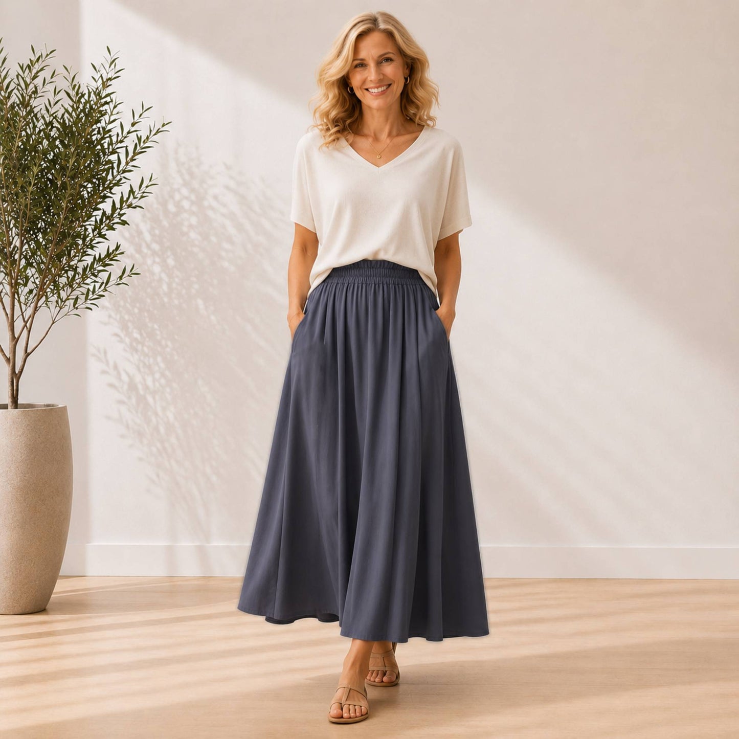 Paperbag Waist Maxi Skirt with Pockets