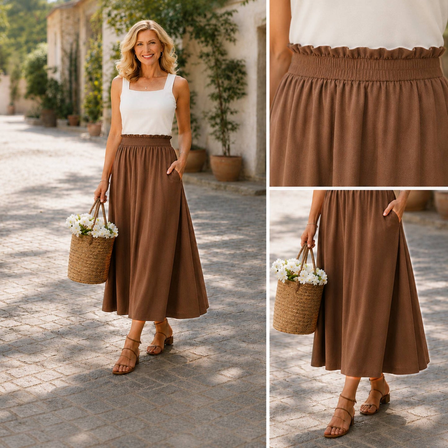 Paperbag Waist Maxi Skirt with Pockets