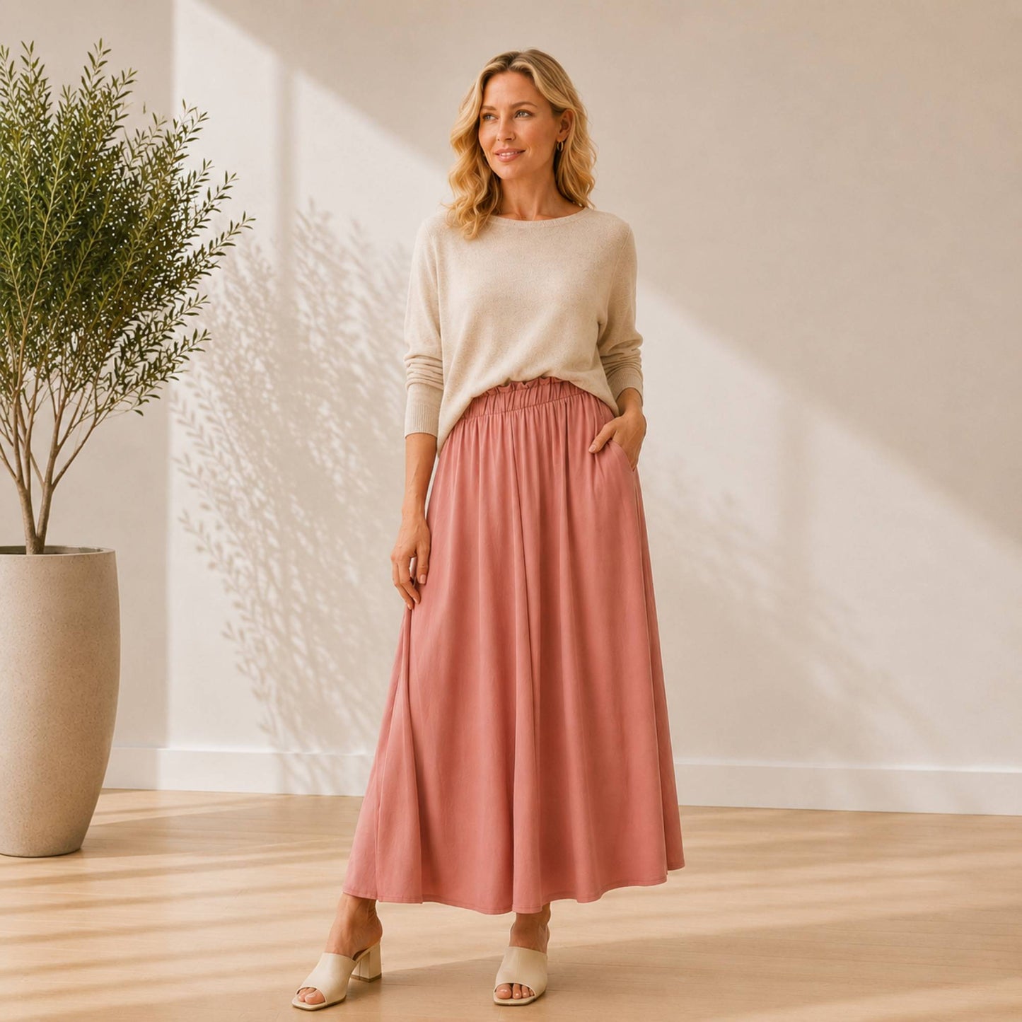 Paperbag Waist Maxi Skirt with Pockets