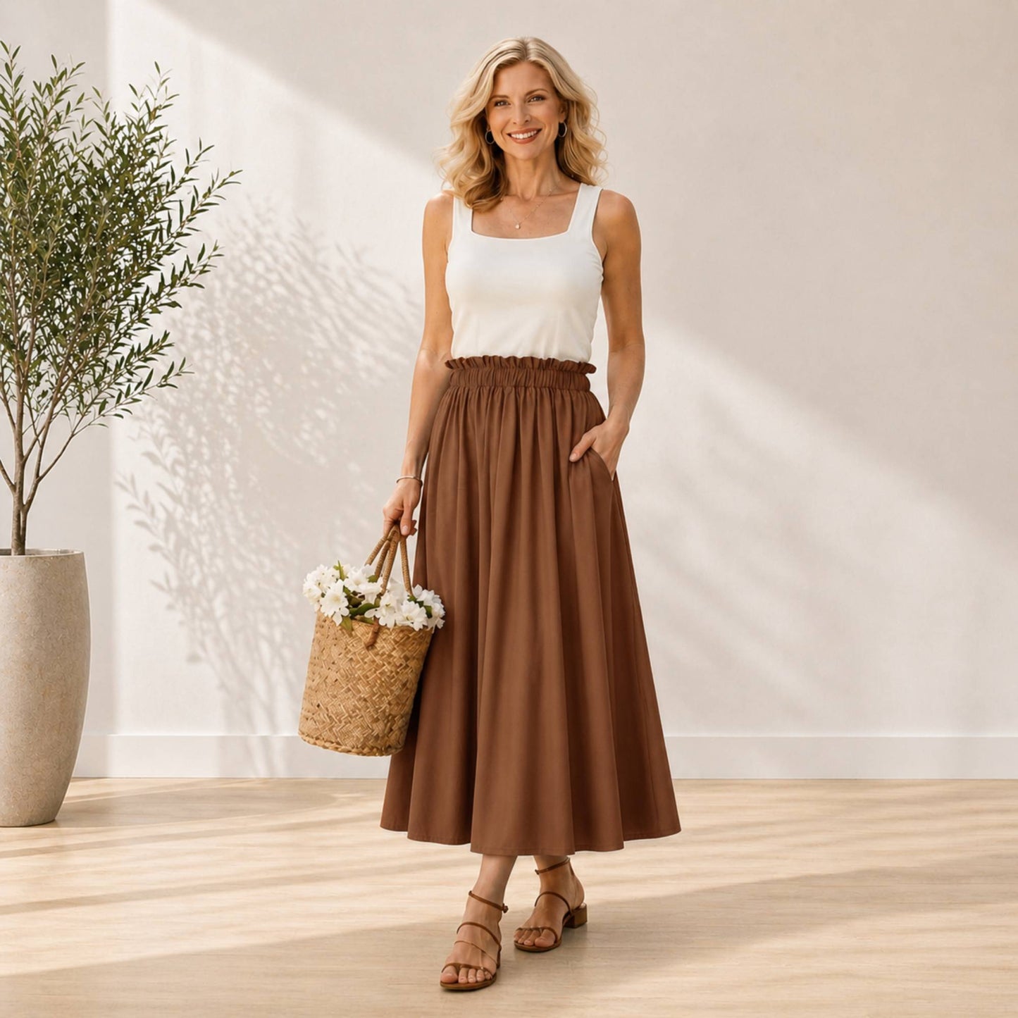 Paperbag Waist Maxi Skirt with Pockets