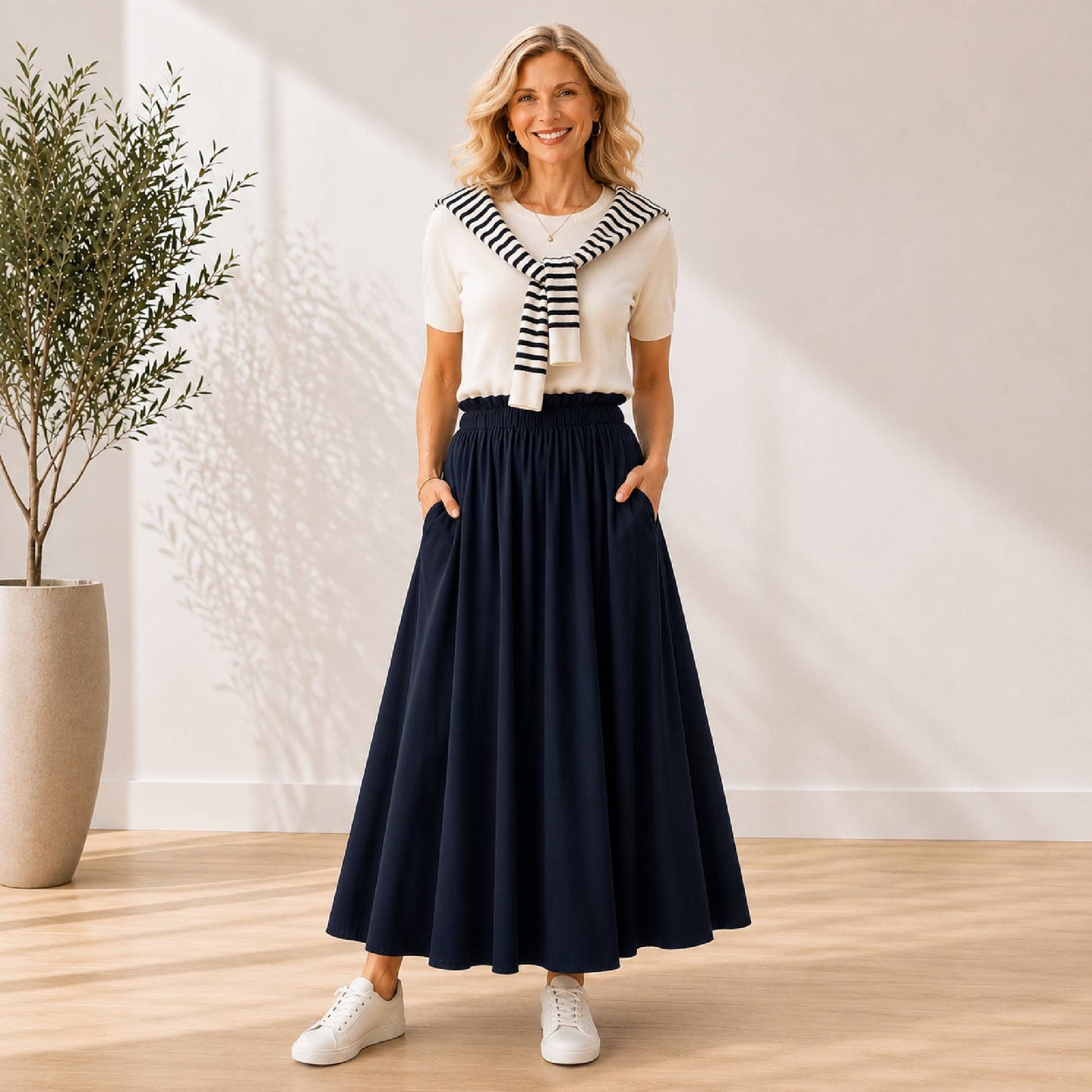 Paperbag Waist Maxi Skirt with Pockets