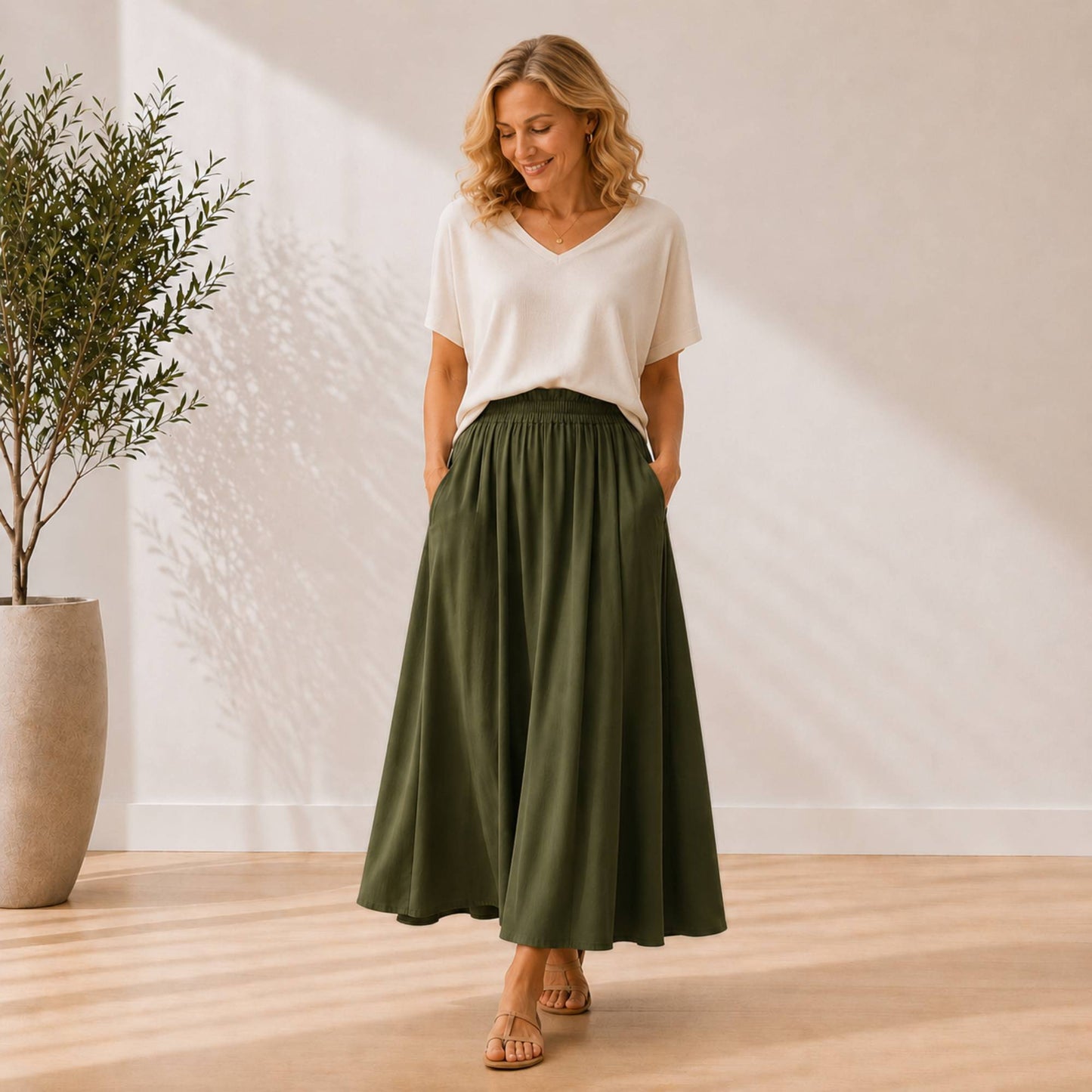 Paperbag Waist Maxi Skirt with Pockets