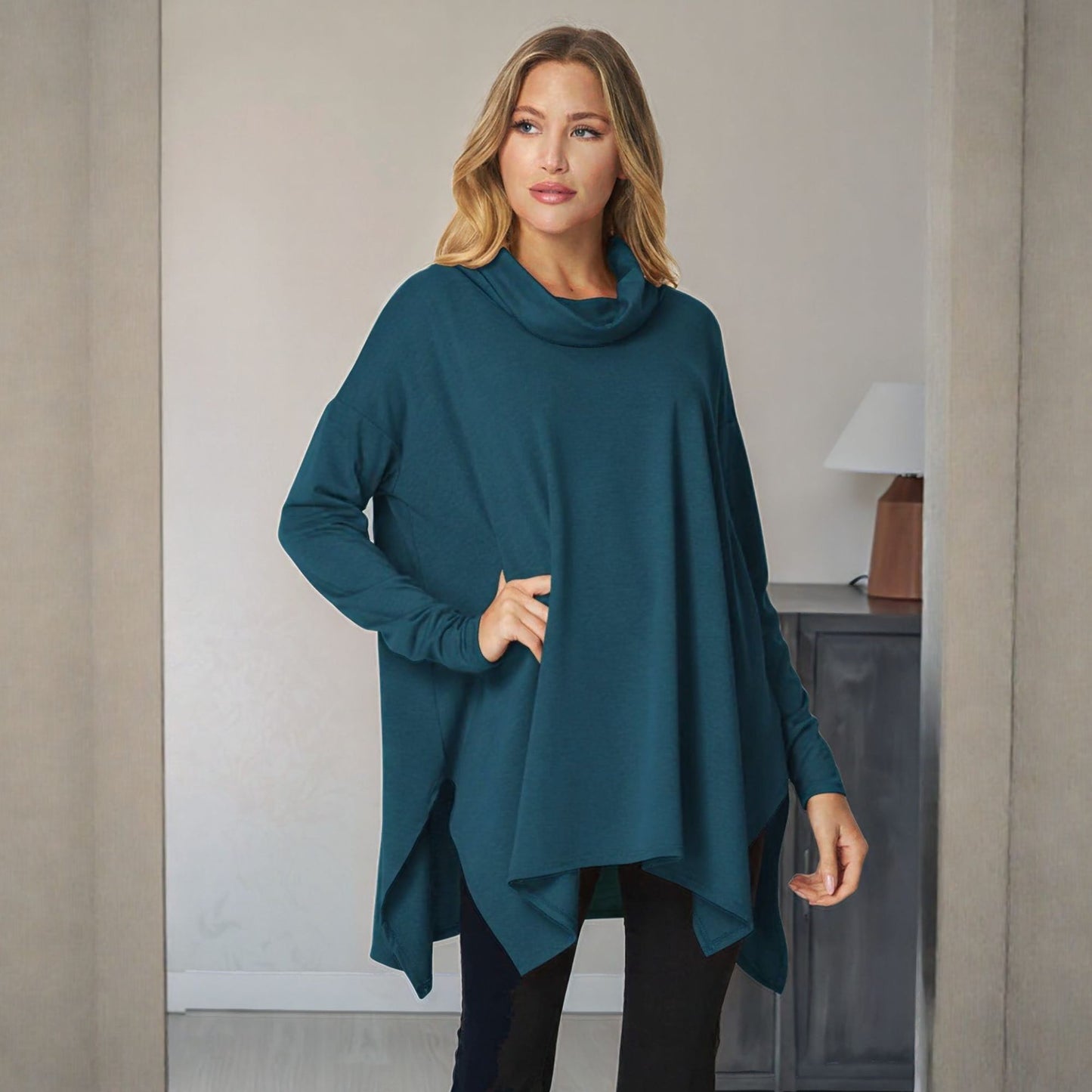 Upcycled butter Soft Oversized Turtle Neck Tunic Top, Plus Size Tunic Top Top, Loungewear, Lounge Tunic, Ethical, Sustainable, Made in USA