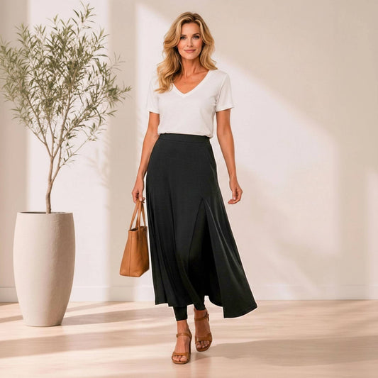 Maxi Flared Skirted Leggings With Slit