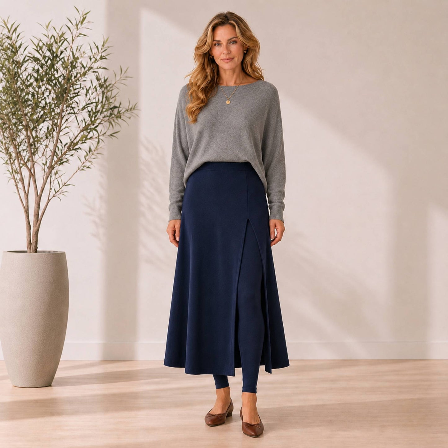 Maxi Flared Skirted Leggings With Slit
