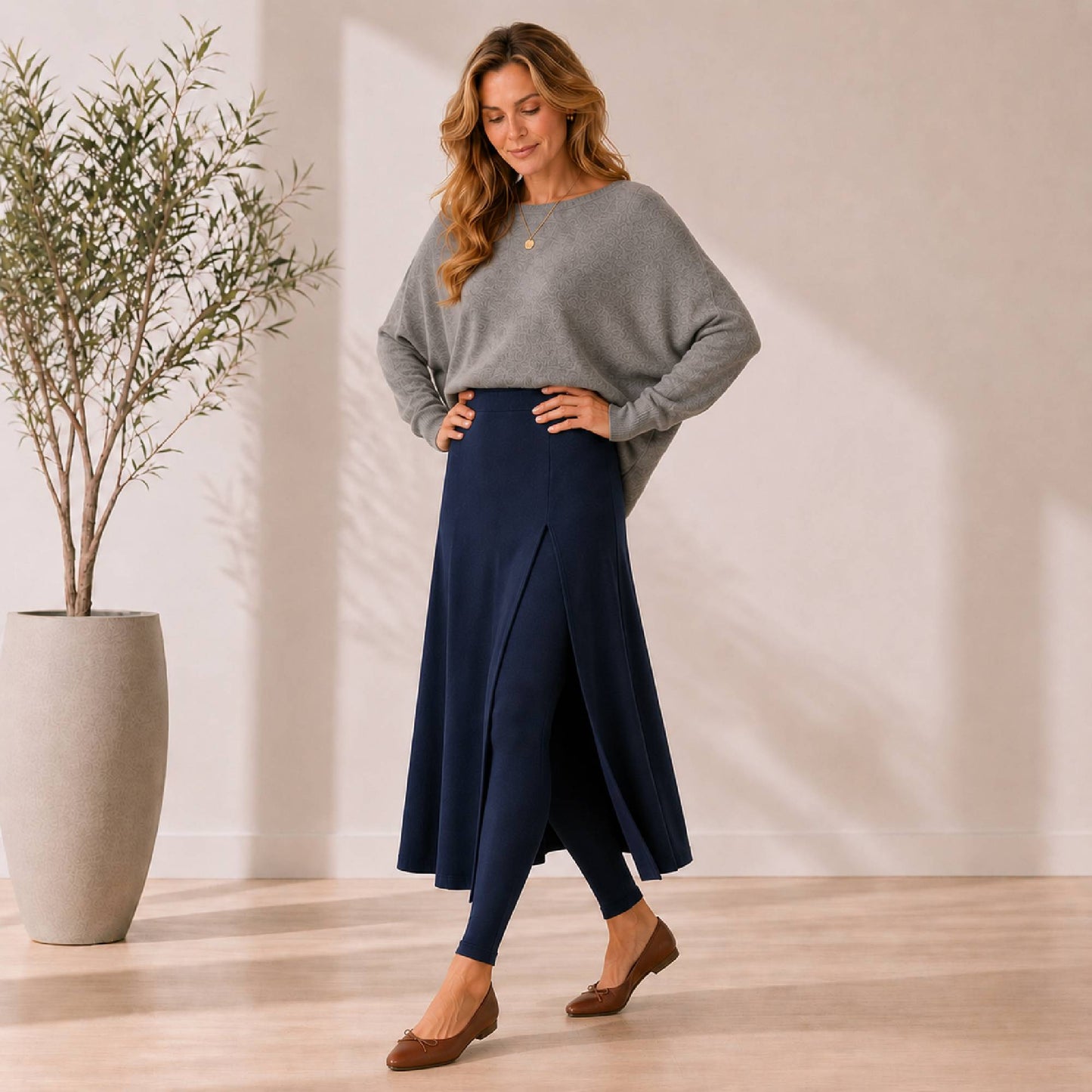 Maxi Flared Skirted Leggings With Slit