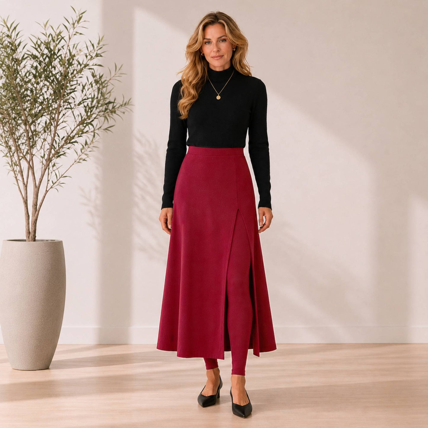 Maxi Flared Skirted Leggings With Slit