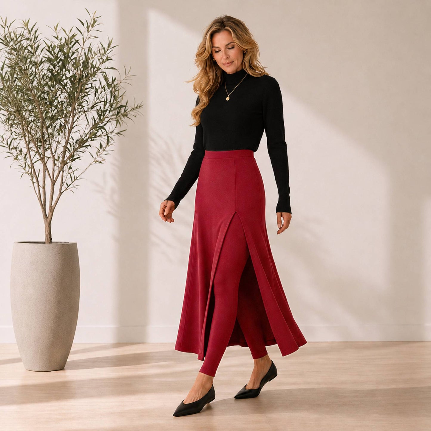 Maxi Flared Skirted Leggings With Slit