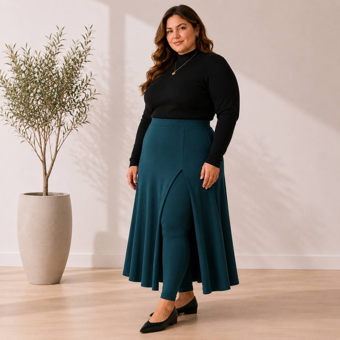 Maxi Flared Skirted Leggings With Slit