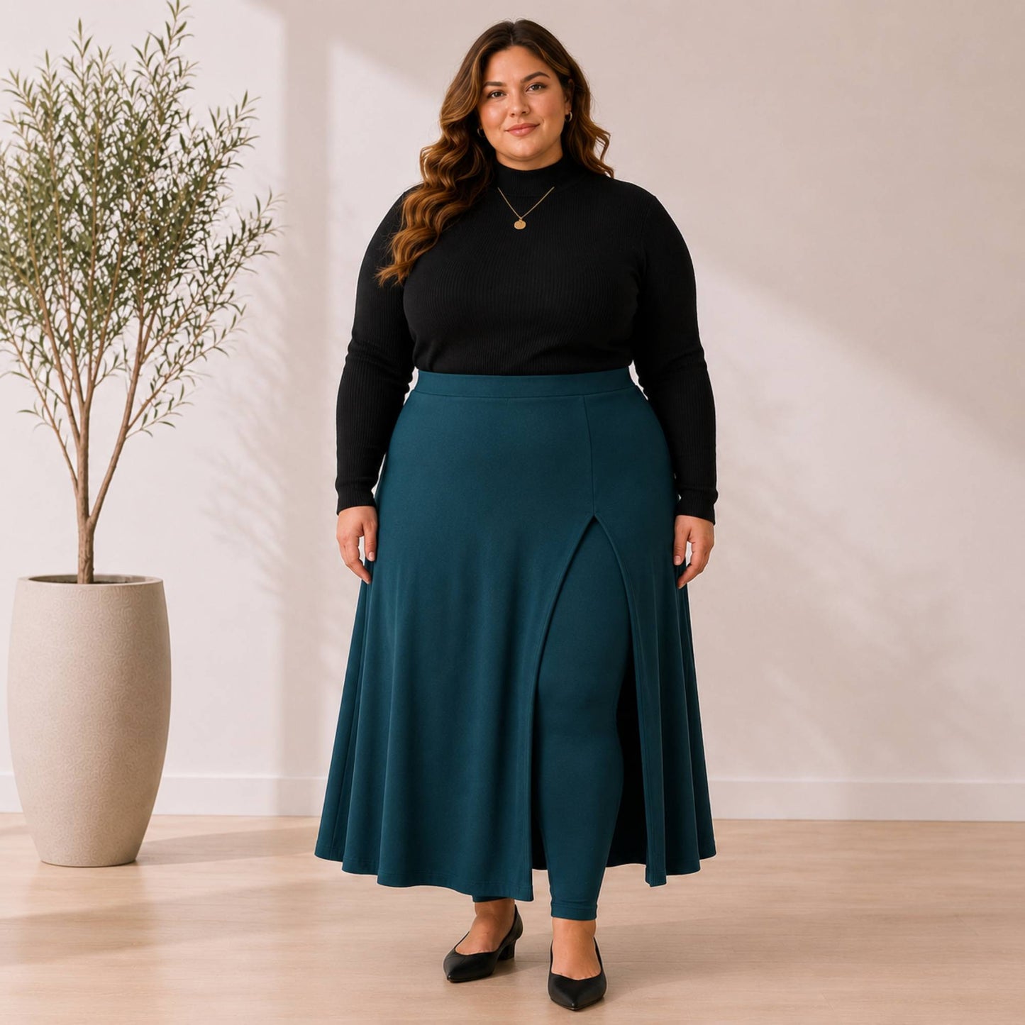 Maxi Flared Skirted Leggings With Slit