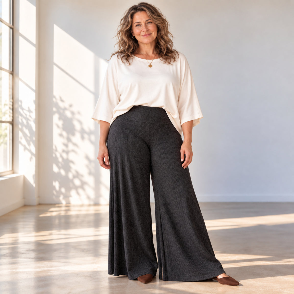 Sweater Rib Palazzo Pants
