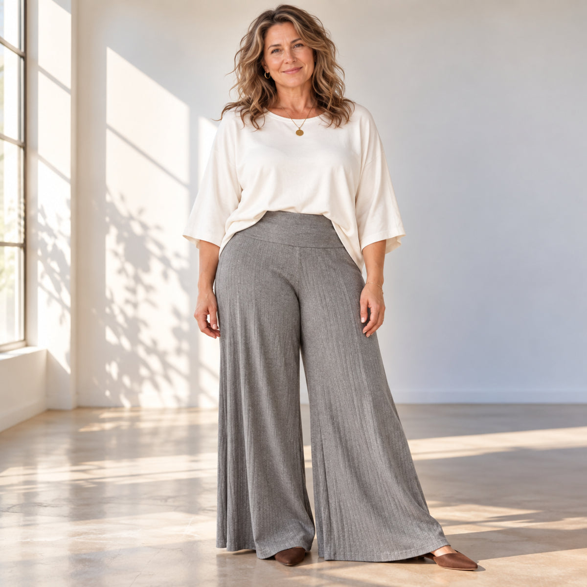 Sweater Rib Palazzo Pants