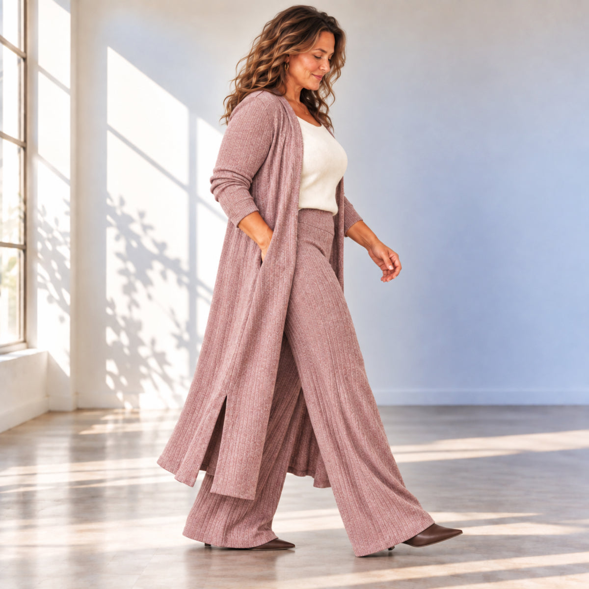 2pcs Duster &  Palazzo Pants Set