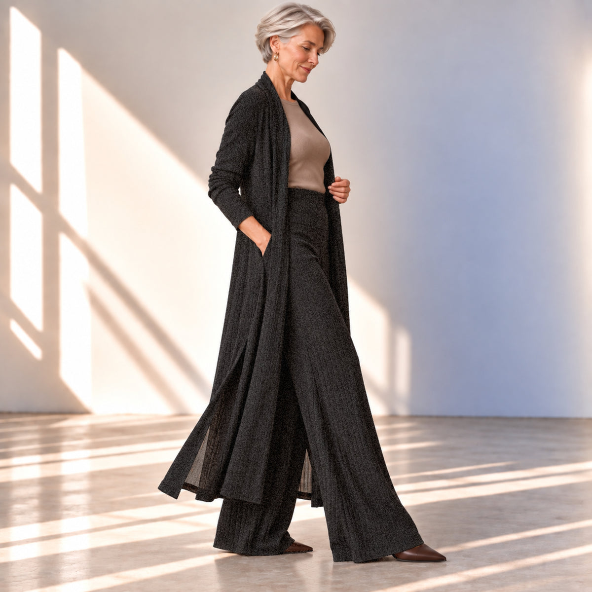 2pcs Duster &  Palazzo Pants Set