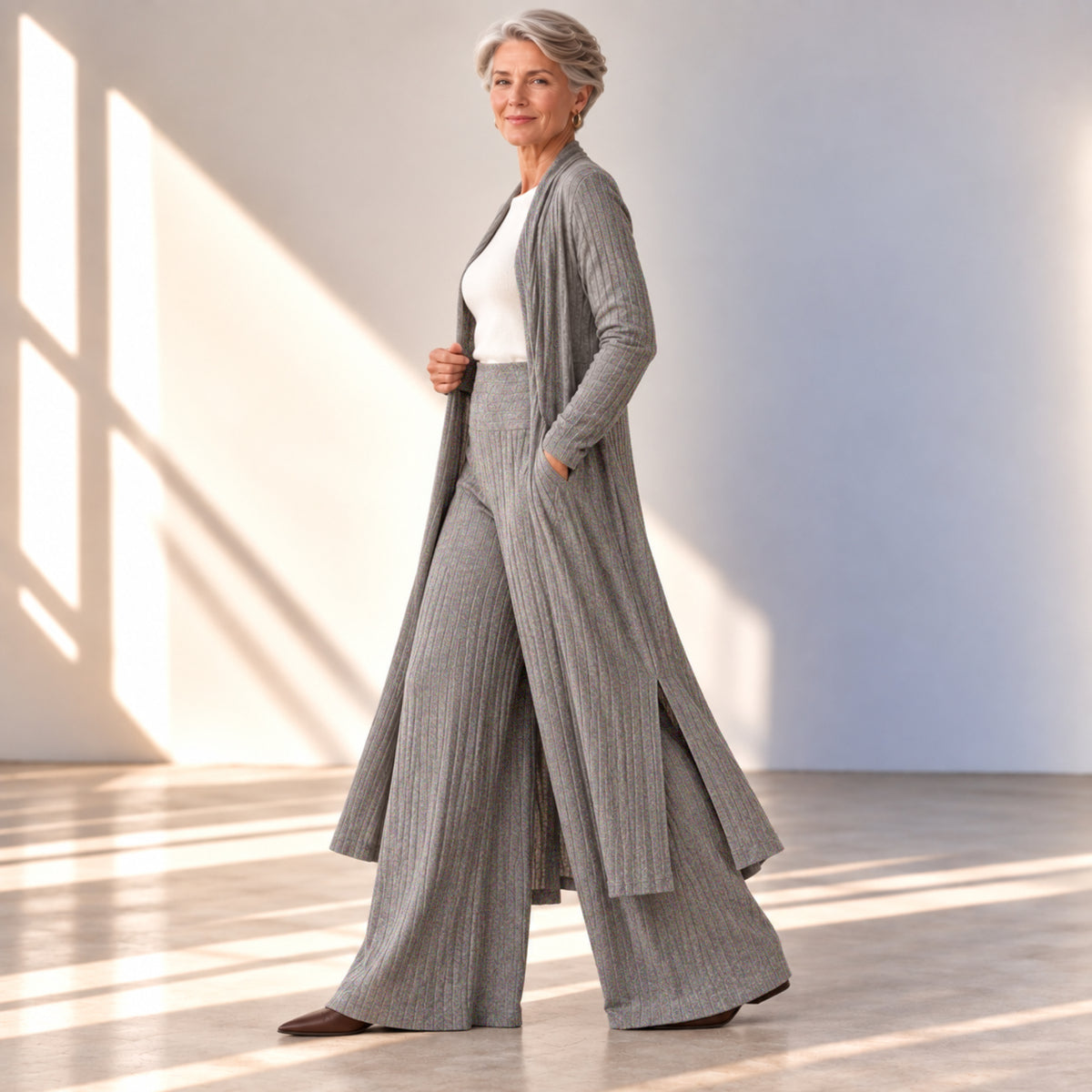 2pcs Duster &  Palazzo Pants Set