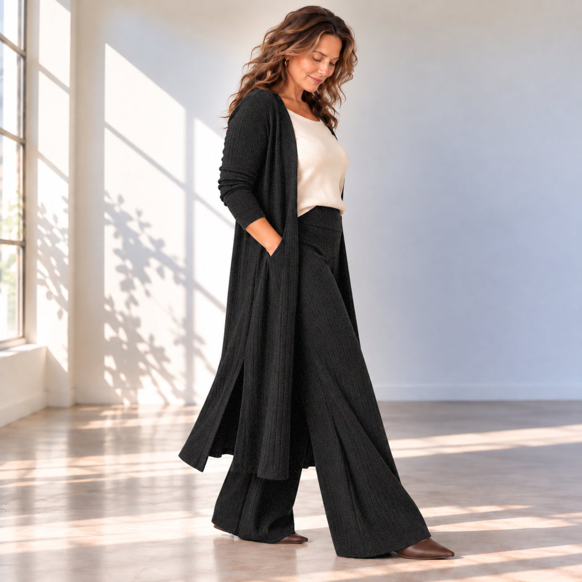 2pcs Duster &  Palazzo Pants Set