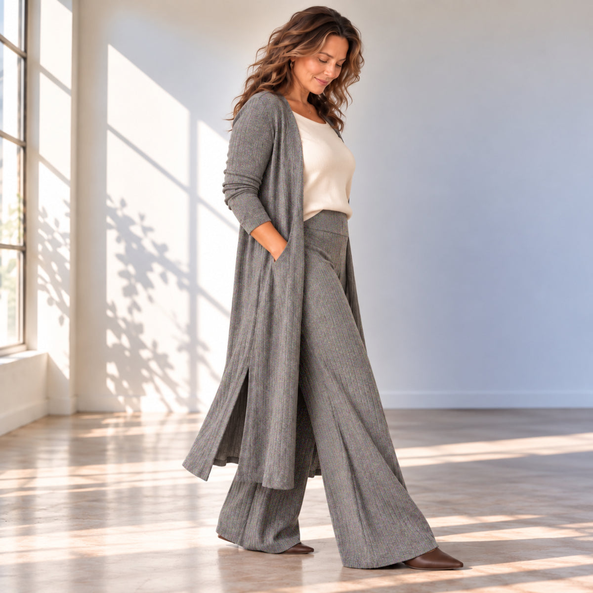 2pcs Duster &  Palazzo Pants Set
