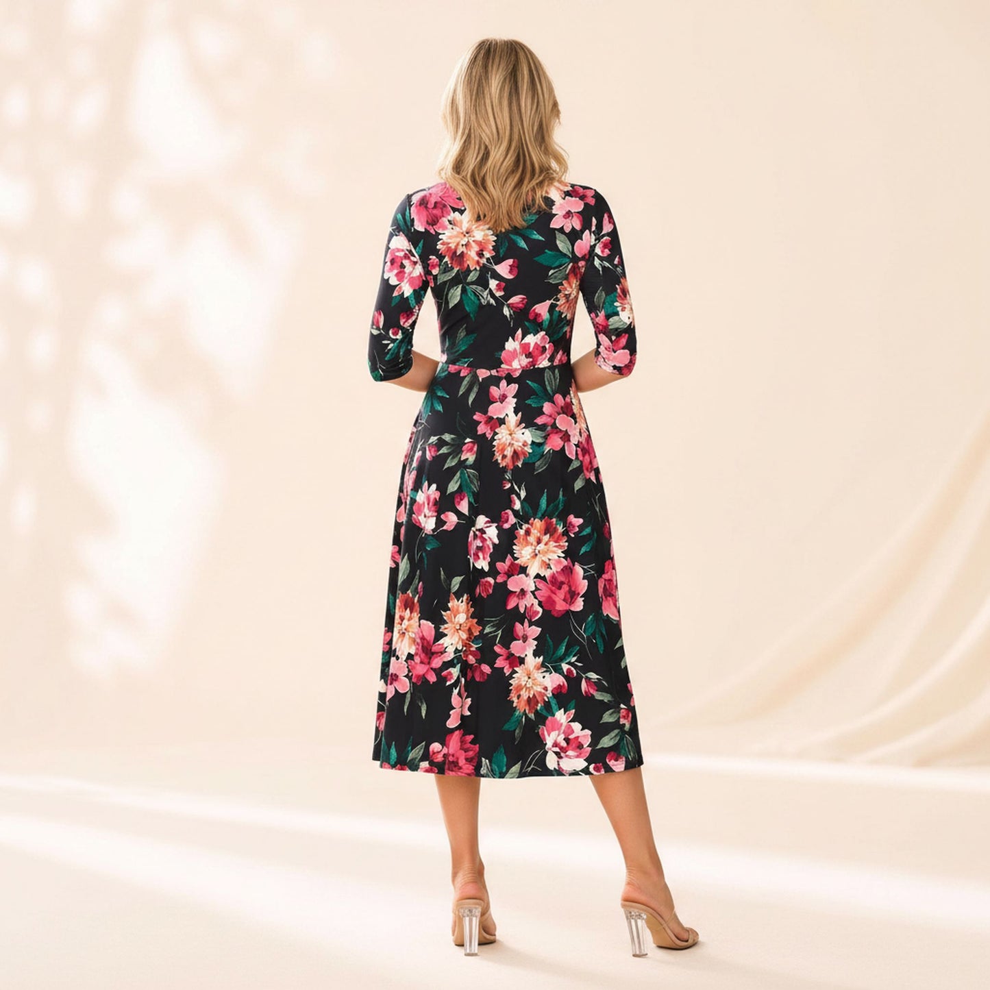 Floral Printed Midi Dress with Elbow Sleeves