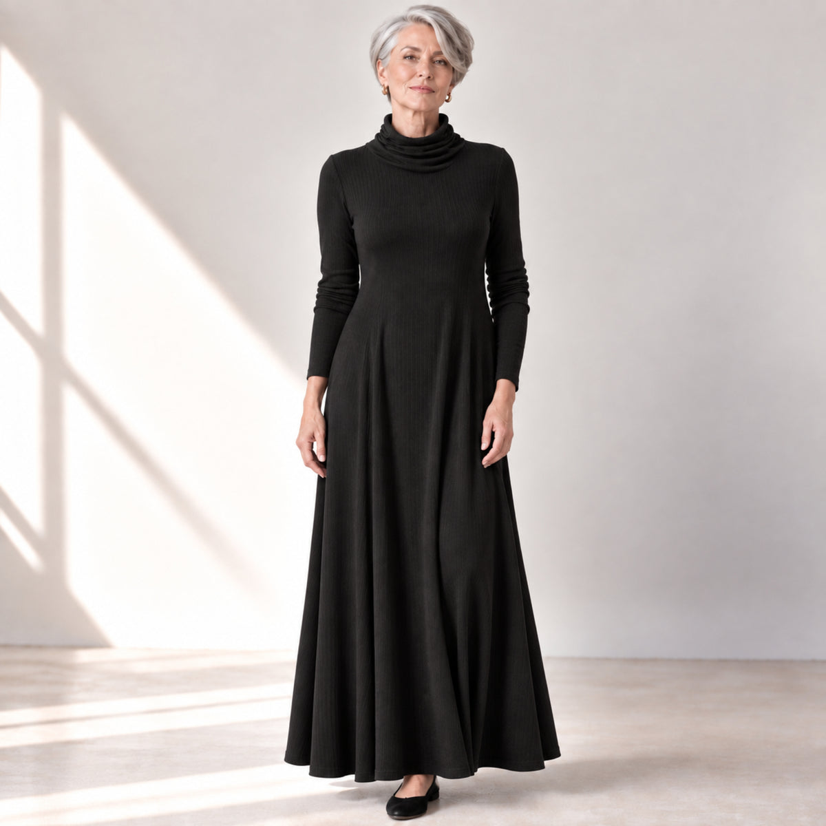 Mock Neck Maxi Rib Knit Dress