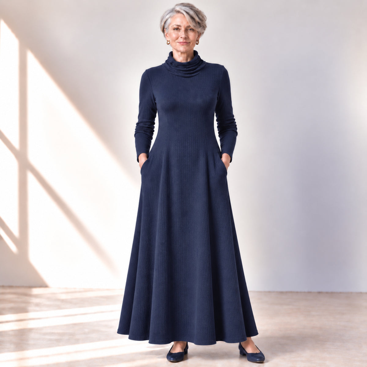 Mock Neck Maxi Rib Knit Dress