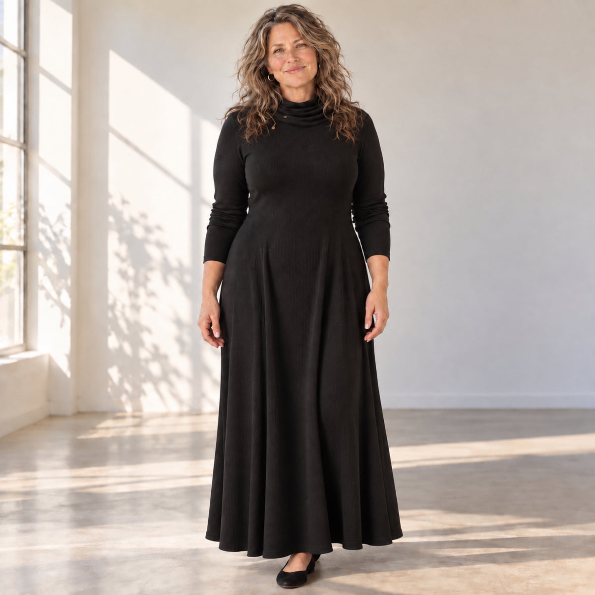 Mock Neck Maxi Rib Knit Dress