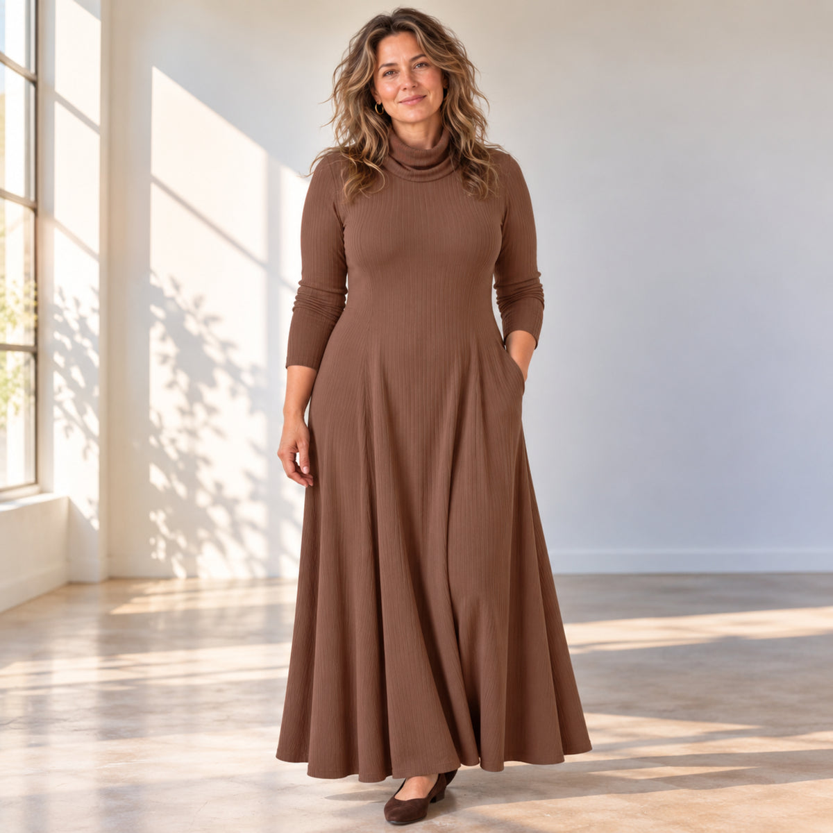 Mock Neck Maxi Rib Knit Dress