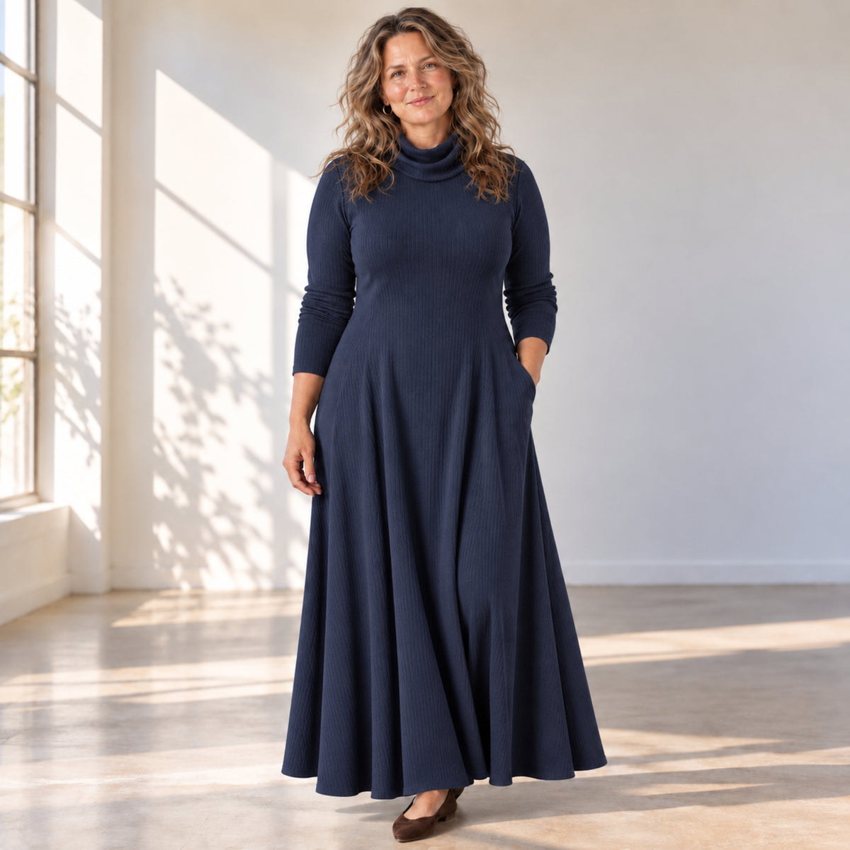 Mock Neck Maxi Rib Knit Dress
