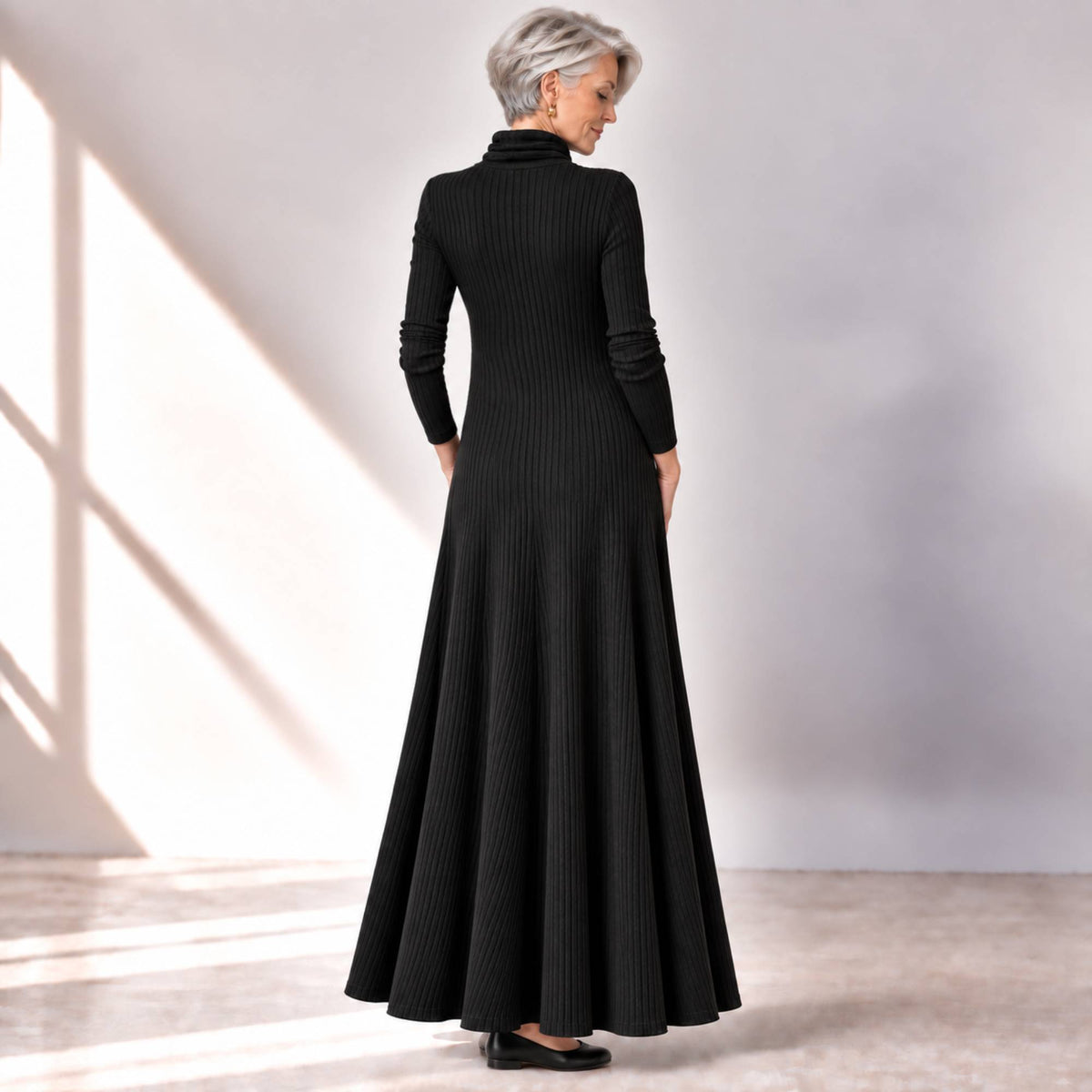 Mock Neck Maxi Rib Knit Dress