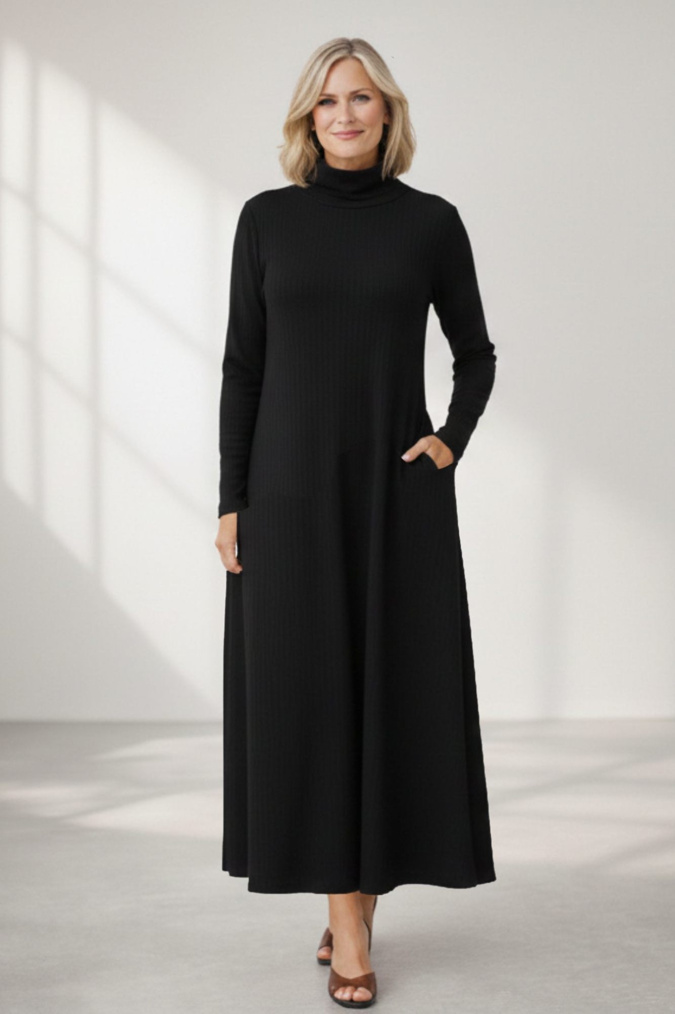 Maxi Rib Knit Dress with Pockets – Custom Length | Handmade USA